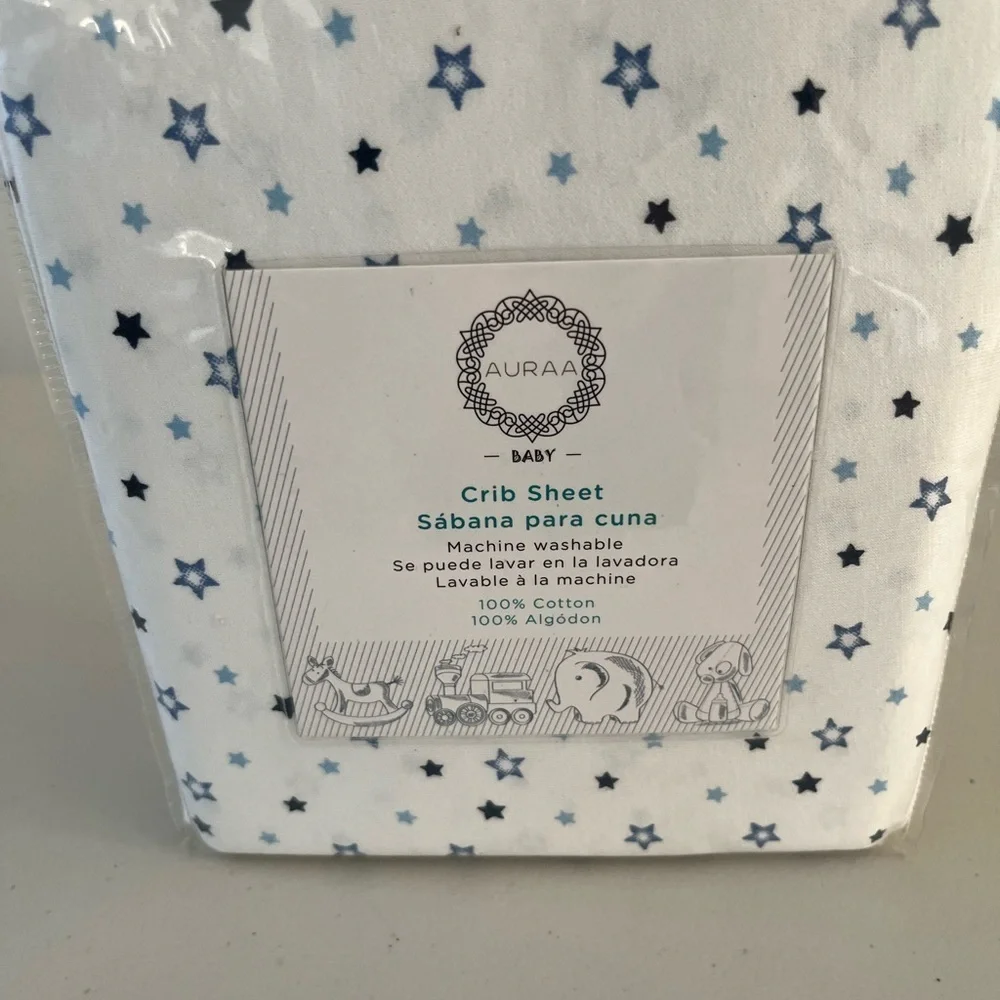 Auraa baby 100% Cotton White With Blue Stars Crib Sheet